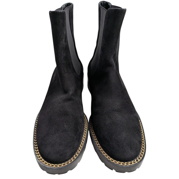 Stuart Weitzman Suede Chain Link Accents Chelsea Boots Black Size 4.5 - Picture 4 of 10